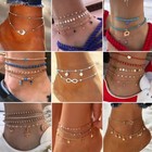 Boho Double Layer Women Beads Anklet Love Heart Adjustable Chain Women Jewellery