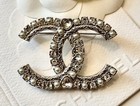 Elegant Pearl   Rhinestone Double C  Brooch Pin Silver