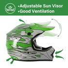 Kids Dirt Bike Helmet Dot Full Face With Goggles Gloves Green Flame Medium