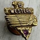 1940s Western Airlines 10k Gold 5 Year Service Lapel Pin Ruby Indian Chief 3d