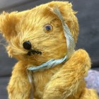 Loved Vintage 1940- 1950 s  Japan Miniature Yellow Teddy Bear Jointed Glass Eyes