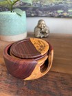 Vintage Rosewood Cocobolo Bowl Cup Coasters Set Artisan Two Tones Burl Hard Wood