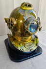18   Antique Brass Diving Helmet With Wooden Base Nautical Deep Sea Diver Helmet