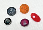 5 Antique Diminutive Dress Buttons Colored Glass Round And Oval 1 4 - 3 8 Inches
