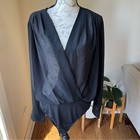 Nwt Good American Black Sheer Long Sleeve Faux Wrap Body Suit Sz Xl