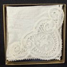 Vintage Belgian Princess Lace Bridal Handkerchief Nos White Wedding Linen Boxed