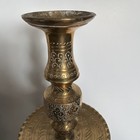 Vtg Pair Heavy Textured Solid Brass Candlestick 19  Etched Boho India Hollywood