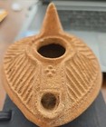 Ancient  holy Land Byzantine Molded Oil Lamp 4th Cent  Slanted Ribbed Design