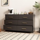 Black Color Large 6 Drawers Chest Of Drawer Dressers Table W golden Handle   mirro