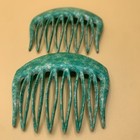 Vintage French Hair Comb Pair Teal  Marbled Multi Tone Style Made In France