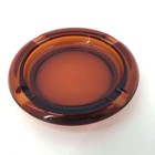 Vintage Cigar Ashtray Dark Amber Glass Mcm Round Heavy 4 Big Notches 8  D