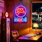 Us Stock Mobil Gas Oil Led Neon Sign 16  With Dimmer Bar Garage Wall Decor Gift