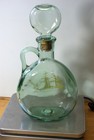 Vintage Old Fitzgerald Bourbon Brand Old Ironsides Decanter Green Glass