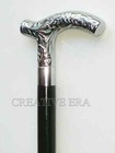 Antique Designer Silver Brass Victorian Handle Black Wooden Walking Cane Stick