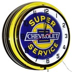19  Chevrolet Super Service Sign Double Neon Clock Garage Decor Yellow Neon