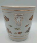 Vtg Lj Porcelain Cache Pot Planter Lion Head Handles Butterfly Botanical Gold