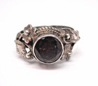 Vintage Sterling Silver And Garnet Ring With Hand Engraved Lever