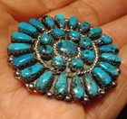 Native American Navajo Turquoise Cluster Pendant Pin Brooch Sterling Pb Vtg Vgc