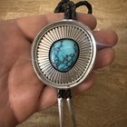Astonishing Vintage High Grade Turquoise In Sterling Silver Bolo Tie Signed 