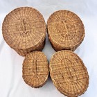 Vintage Set Of 4 Nesting Wicker Baskets With Lids Oval Shape 2 5-4 5   w 2-3   t