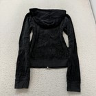 Juicy Couture Women s Black Velour Zip-up Hoodie Pockets Drawstring Y2k Size M