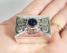 Taxco Mexico Silver Hinged Pill Box With Blue Cabochon Stone Th-46