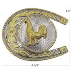Oversize Rooster Cock In Horse Shoe Belt Buckle Silver Gold Western Cowboy Large