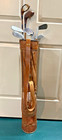Excellent Set Of Antique Hickory Wood Shaft Golf Clubs   Leather Stovepipe Bag  