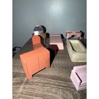 Vintage Dollhouse Furniture Lot 13pc Pink Plastic   Wood Miniature Set Mixed Era