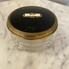 Vintage Art Deco Glass Bottomed Dresser Jar Box Trinket Pink Rose Black Lid