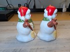 2 Vintage Snowman Bells Christmas Ornaments Holiday Winter Broom 3 5  Ceramic