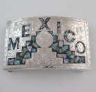 Jalisco Sterling Silver   Abalone Mexican Aztec Sun Stone Western Belt Buckle
