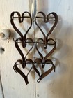 6     antique Primitive Rusty  Heart From Old Heart Doormat W Old Blue Ticking