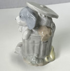 George Good Porcelain Puppy Dog In Trash Can Pastel Blue Hand Painted Taiwan 4   