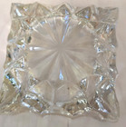 Vintage Mcm art Deco Heavy But Compact Square Cut Glass 4 Slot Ashtray