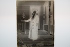 Antique 4x5 Inch Plate Glass Negative Of A Old Women Posing Outside E19