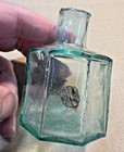 Antique Aqua Crude Neck 8 Sided Ink Bottle With Original Cork