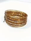 Bronze Tone Brown Glass Bar Bead Multi Row Memory Wire Open Cuff Bracelet