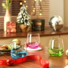 Stemless Wine Glasses Set Of 6 - Hand Blown Colored Short Wine Tumblers - 15 Oz