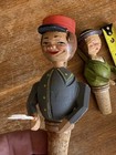 Vintage Pair Of Hand Carved Wood Mechanical Wine Bottle Stoppers