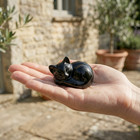 Black Stone Sleeping Cat Figurine Hand Carved Gemstone Animal Statue Decor Gift