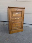 Vintage Industrial Mission Style Oak Wood File Cabinet 2 Drawer Brass N34