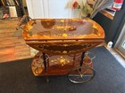 Vintage Italian 1960s Wooden Drop Leaf Tea Cart With Wheels
