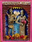 Day Of The Dead Skeleton Wedding Wood Retablo Handmade   Painted Mexico Folk Art