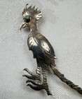 Vtg Native Sterling Silver Roadrunner Brooch Pin W turquoise Eye Southwestern