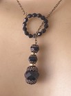 Vintage Lariat Necklace Art Deco Revival Pendant Black Antique Czech Glass