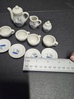 Vintage Miniature Tea Set Dollhouse 1980s Porcelain Mini Ceramic Blue Duck Print