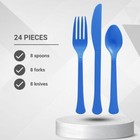 Blue Plastic Heavy Weight Assorted Cutlery Set 24 Pc -durable   Elegant Utensils