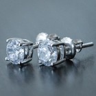 Men s Round Cut Iced Small Cz Screw Back 925 Sterling Silver Stud Earrings