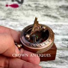 Vintage Brass Engraved Working Pocket Compass W  Leather Case Gift